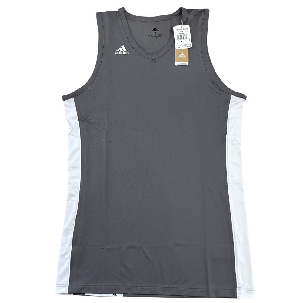 NWT adidas Performance Training Basketball Jersey Tank Top Gray White Stripe XL‎